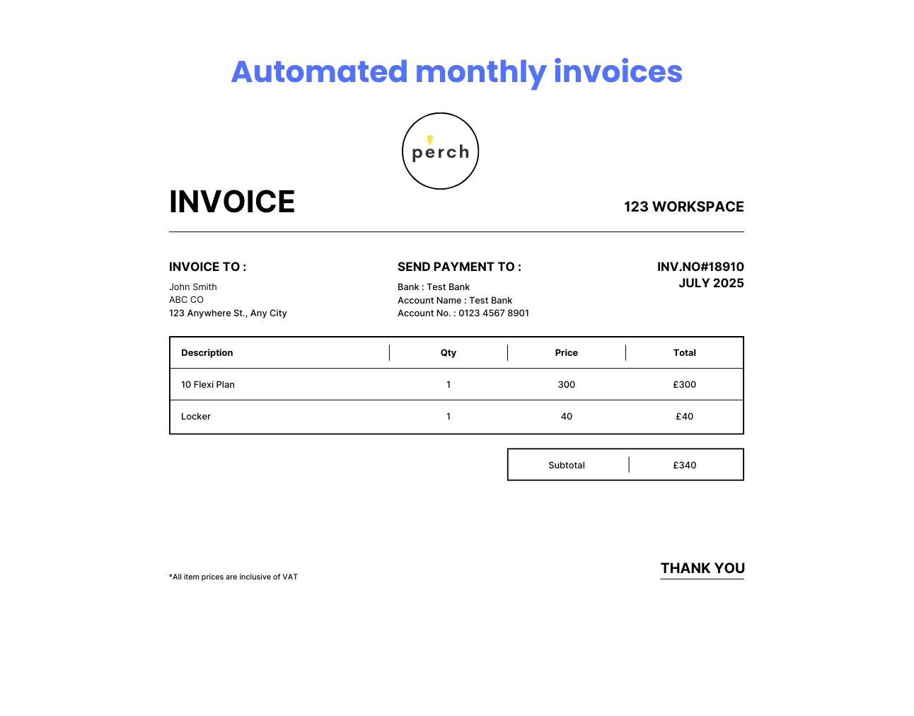 Multi-location billing dashboard showing revenue across coworking spaces